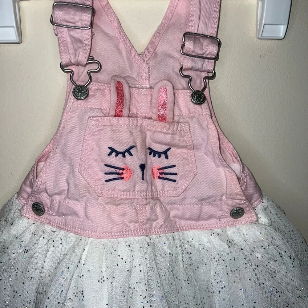 Oshkosh B'Gosh Bunny Rabbit Tulle Overall Dress Pink White Sparkle Size 18 mos.